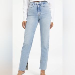 Good American Good Boy Raw Split Hem Straight Leg Jeans in Size 6
